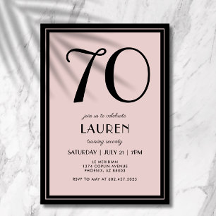70th Birthday Women's Modern Minimal Black Pink Invitation