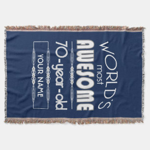 70th Birthday Worlds Best Fabulous Dark Blue Throw Blanket