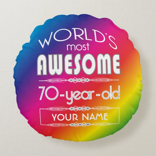 70th Birthday Worlds Best Fabulous Rainbow Round Cushion (Front)