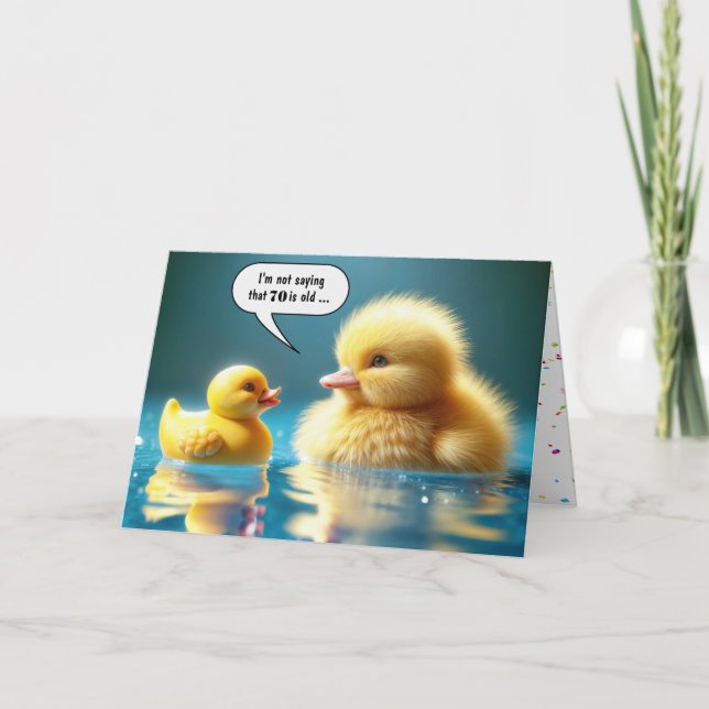 70th Birthday Yellow Toy Duck With Duckling Card (Front)