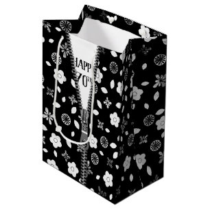 70th Birthday Zipper On Flowers  Medium Gift Bag