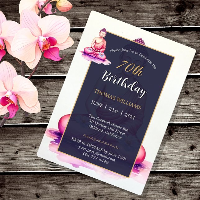 70th Buddha Birthday, Watercolor, Meditation /Yoga Invitation (Yogini / Buddha Watercolor Birthday Card)