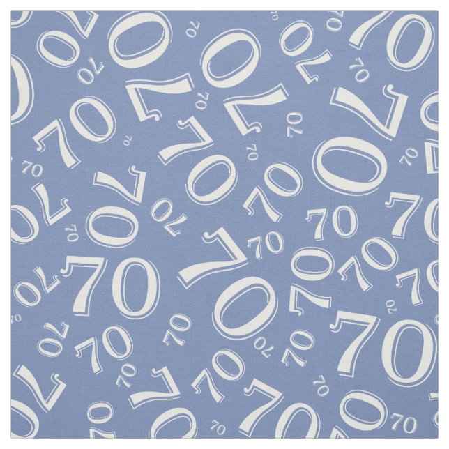 70th  Cool Number Pattern Blue and White 70 Fabric (Swatch)