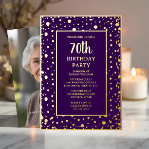 70th Custom Birthday Party Gold Purple Textured