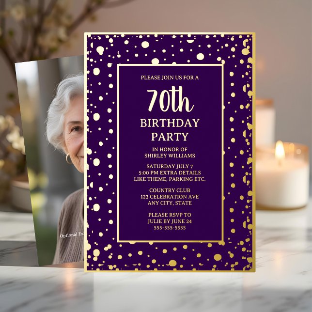 70th Custom Birthday Party Gold Purple Textured (Creator Uploaded)