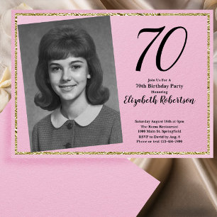 70th Custom Photo Pink and Gold Invitation