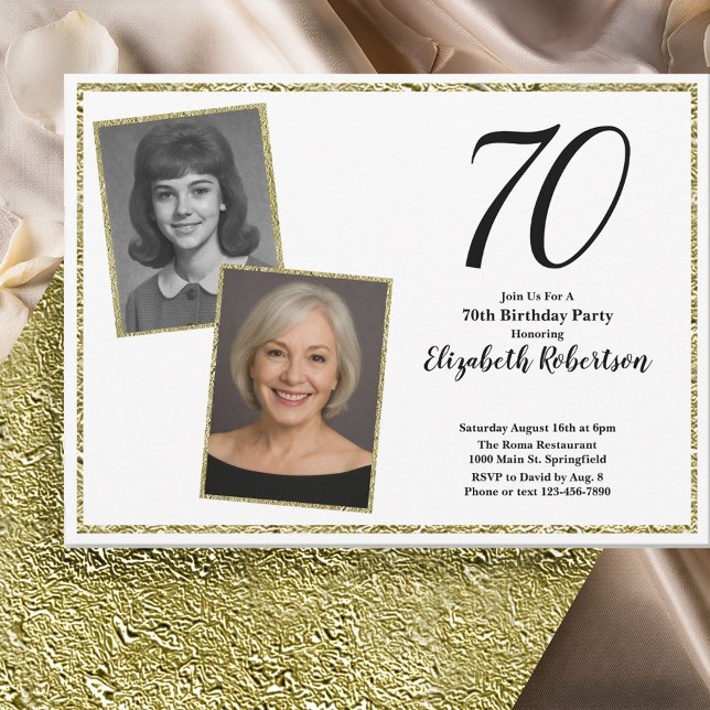 70th Custom Photo White and Gold  Invitation (Creator Uploaded)