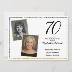 70th Custom Photo White and Gold  Invitation