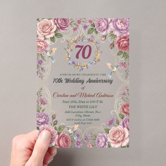 70th Diamond Wedding Anniversary Hummingbirds  Acrylic Invitations (Insitu (Handheld))