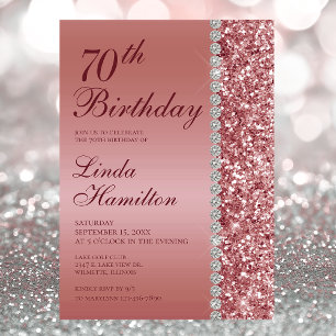 70th Elegant Rose Gold Birthday Invitation