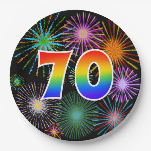 70th Event - Fun, Colourful, Bold, Rainbow 70 Paper Plate