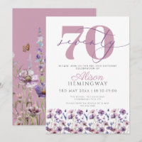 70th Feminine Purple Florals Butterfly birthday