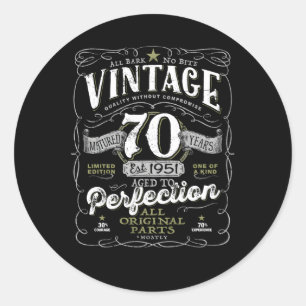 70Th For Him 1951 Aged To Perfection Classic Round Sticker
