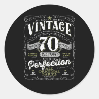 70Th For Him 1951 Aged To Perfection Classic Round Sticker