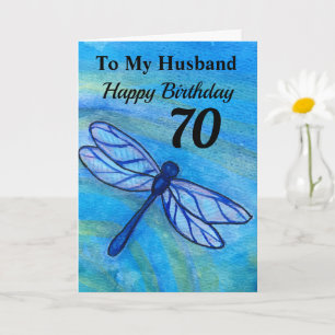 70th For My Husband Blue Dragonfly Birthday Card