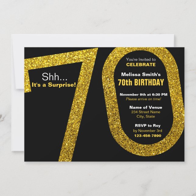 70th Gold Glitter Birthday Invitation (Front)