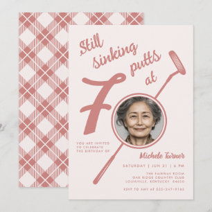 70th Golf Theme Birthday Party Photo Modern Pink Invitation