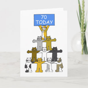 70th Happy Birthday Cartoon Cats. Card