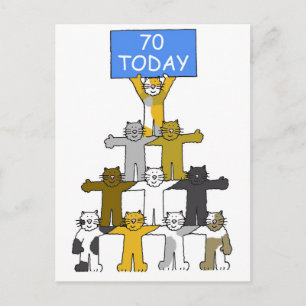 70th Happy Birthday Cartoon Cats. Postcard
