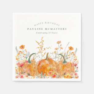 70th Happy Birthday Pumpkin Wildflower Custom Napkin