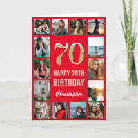 70th Happy Birthday Red and Gold Photo Collage