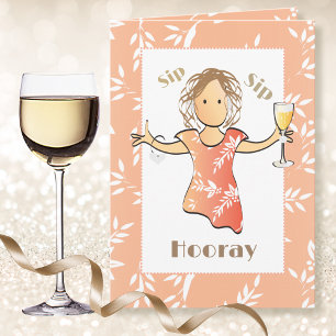 70th Happy Birthday Woman Cartoon Champagne Drink Card