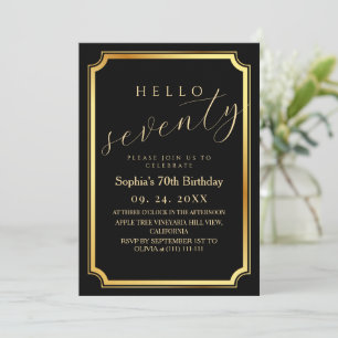 70th Modern & Minimal Black Birthday Party Invitation