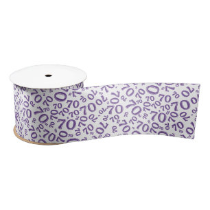70th Modern Random Number Pattern Purple/White Satin Ribbon