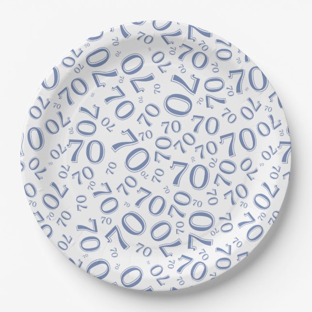 70th Party Random Number Pattern Blue/White Paper Plate (Front)