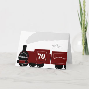 70th Personalised steam train birthday card