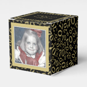 70th Photo Keepsake - Black/Gold  Number Pattern Favour Box