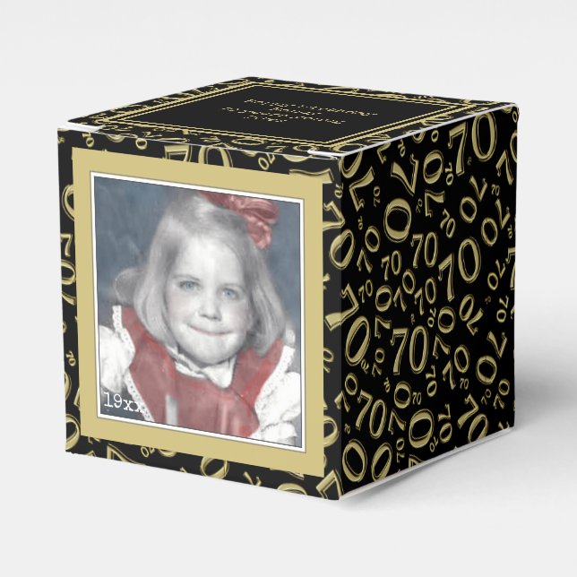 70th Photo Keepsake - Black/Gold  Number Pattern Favour Box (Front Side)