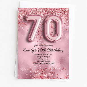 70th Pink Glitter Birthday Invitation