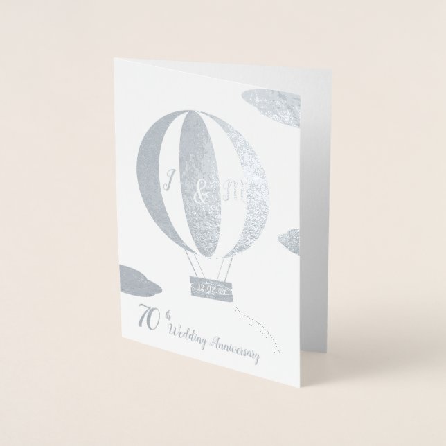 70th platinum hot air balloon wedding anniversary foil card (Front)