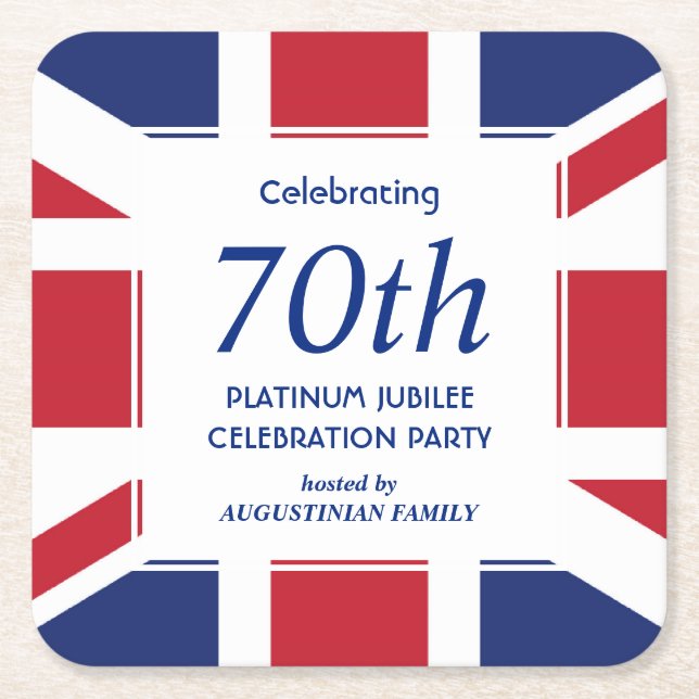 70th Platinum Jubilee UNION JACK Square Paper Coaster (Front)