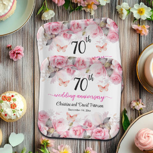70th Platinum Wedding Anniversary Blush Roses Paper Plate