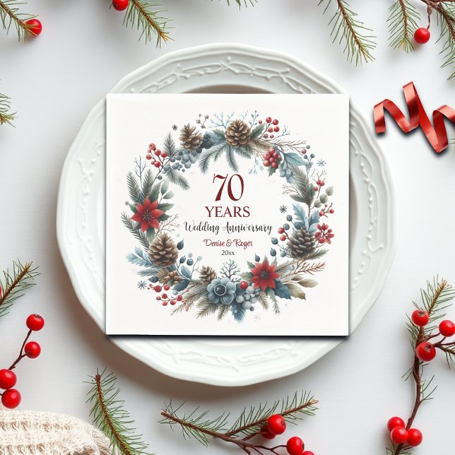 70th Platinum Wedding Anniversary Elegant Winter Napkin (Creator Uploaded)