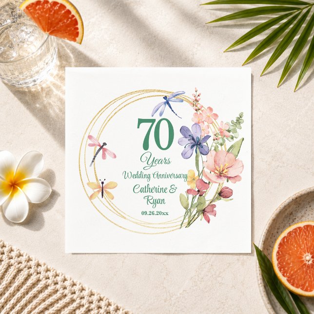 70th Platinum Wedding Anniversary Gold Frame Napkin (Creator Uploaded)