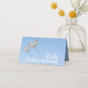 70th platinum wedding anniversary heart balloon place card