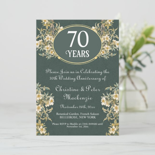 70th Platinum Wedding Anniversary Rich Floral Invitation (Standing Front)