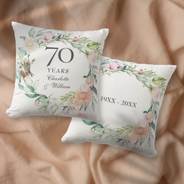 70th Platinum Wedding Anniversary Roses Floral Cushion (70th Platinum Wedding Anniversary Roses Floral Throw Pillow)