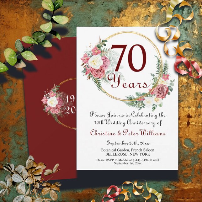 70th Platinum Wedding Anniversary Roses  Invitation (Creator Uploaded)