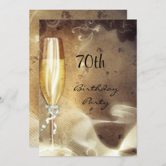 70th Sepia Champagne Glass Invitation