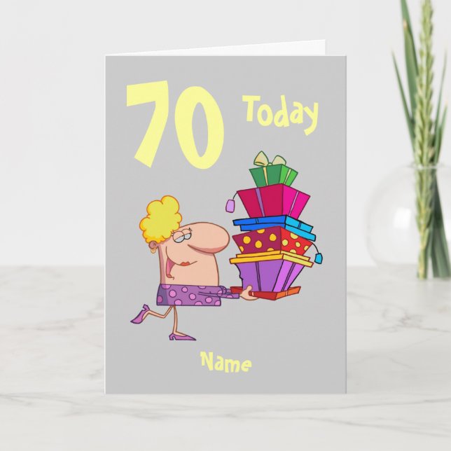 70th seventy today birthday cartoon  personalised card (Front)