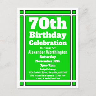 70th Simple Green Birthday Invitation Postcard