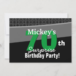 70th Surprise Birthday Black White Green 001 Invitation