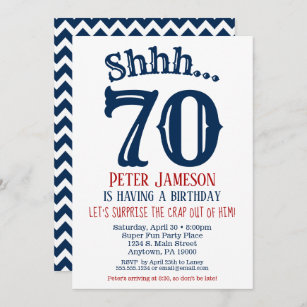 70th Surprise Birthday Invitation Mens Navy Blue