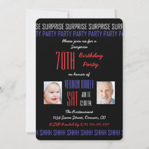 70th Surprise Birthday Party His Photos on Black Invitation