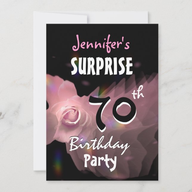 70th SURPRISE Birthday Party Invitation Pink Rose (Front)