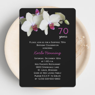 70th Surprise Birthday Party Orchid on Black Invitation